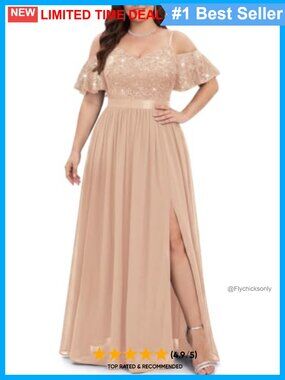 Plus Size Sequin Lace Cold Shoulder A-Line Maxi Bridesmaid Dress
